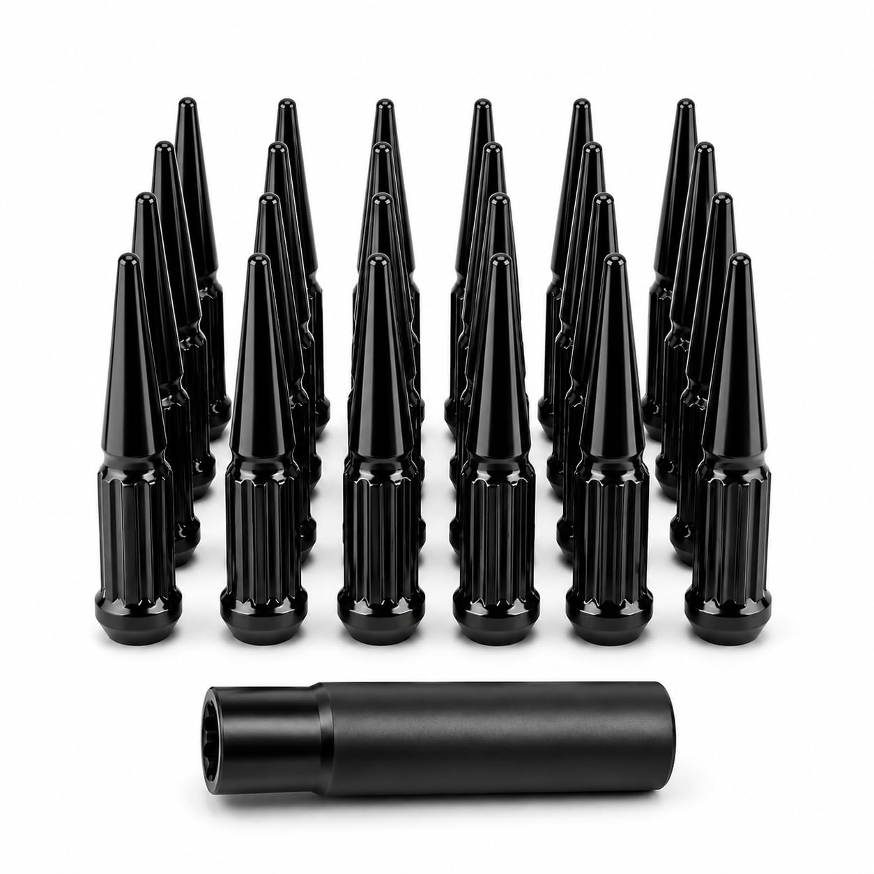 Photo 1 of M14x1.5 Spline Spike Lug Nuts, 24pcs Anti-Scratch Black E-Coated, 6-Lug