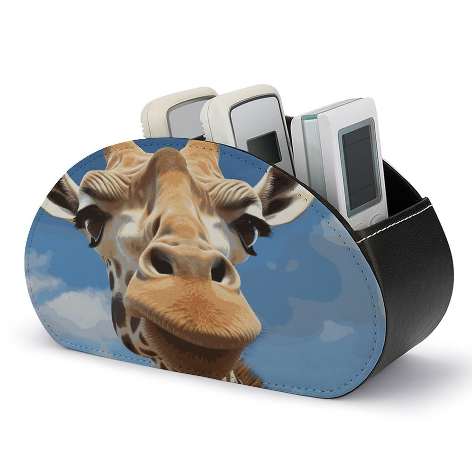 JTREHY Funny Giraffe Remote Control Holder with 5 Compartments Pu Leather Remote Caddy Box Multi-functional Deskt Holders Organizer Box Tray Bedside Table Storage Organizer