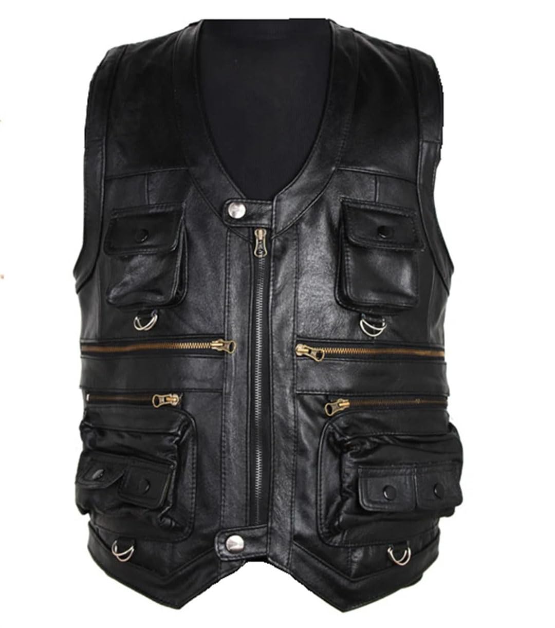Gilet da uomo in pelle bovina gilet da uomo giacca senza maniche da uomo gilet da motociclista in pelle con tasche multiple