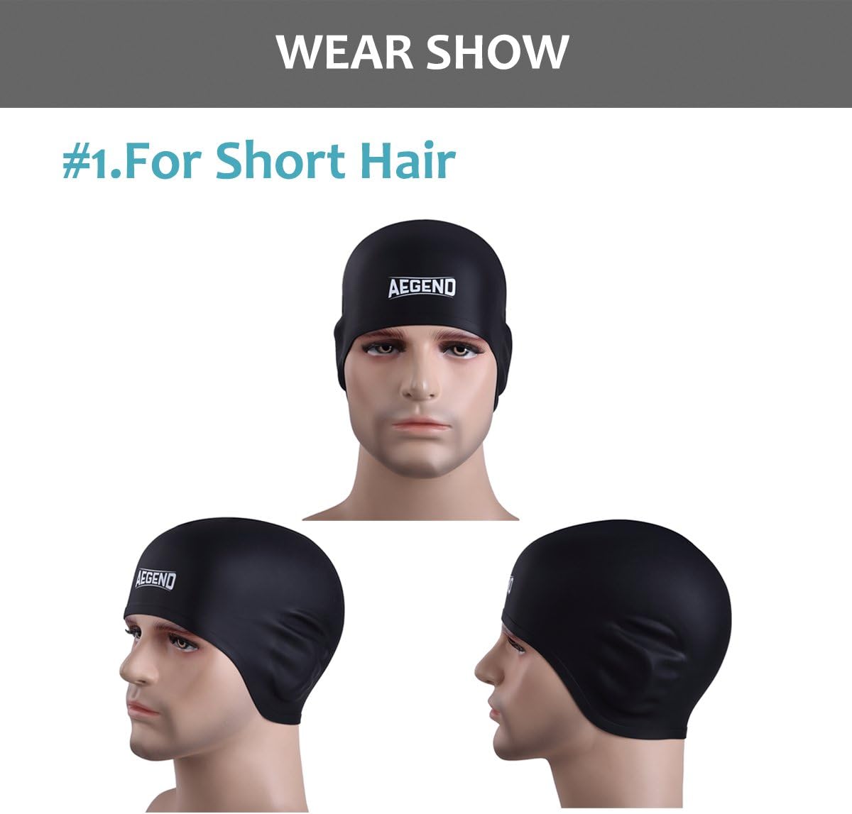 Aegend Solid Silicone Swim Cap, Comfortable Fit Swim Caps Swimming Cap for Men Women Adults Youths, 3D Ergonomic Design, 5 Colors