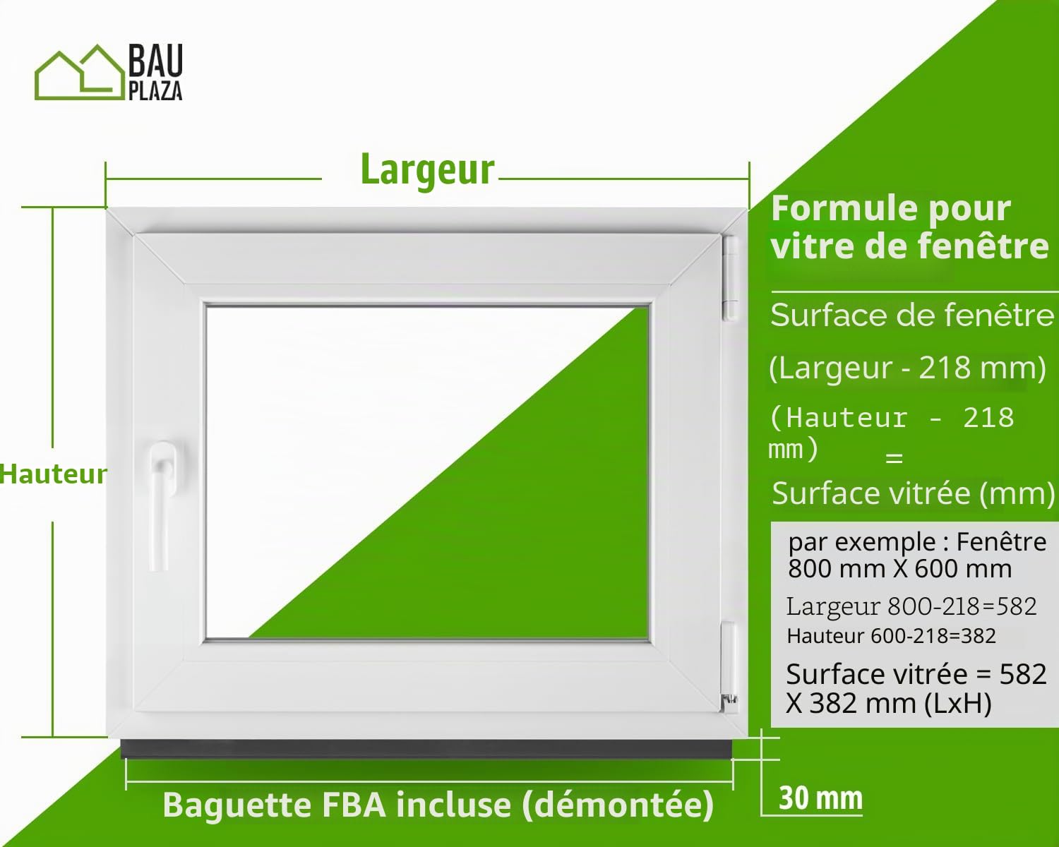 Fenêtre en PVC blanc double vitrage 4/24/4 LxH 60 x 50 cm d'ouverture Droite Toutes les tailles 600 x 500 mm Oscillo-battant 1 vantail - BauPlaza