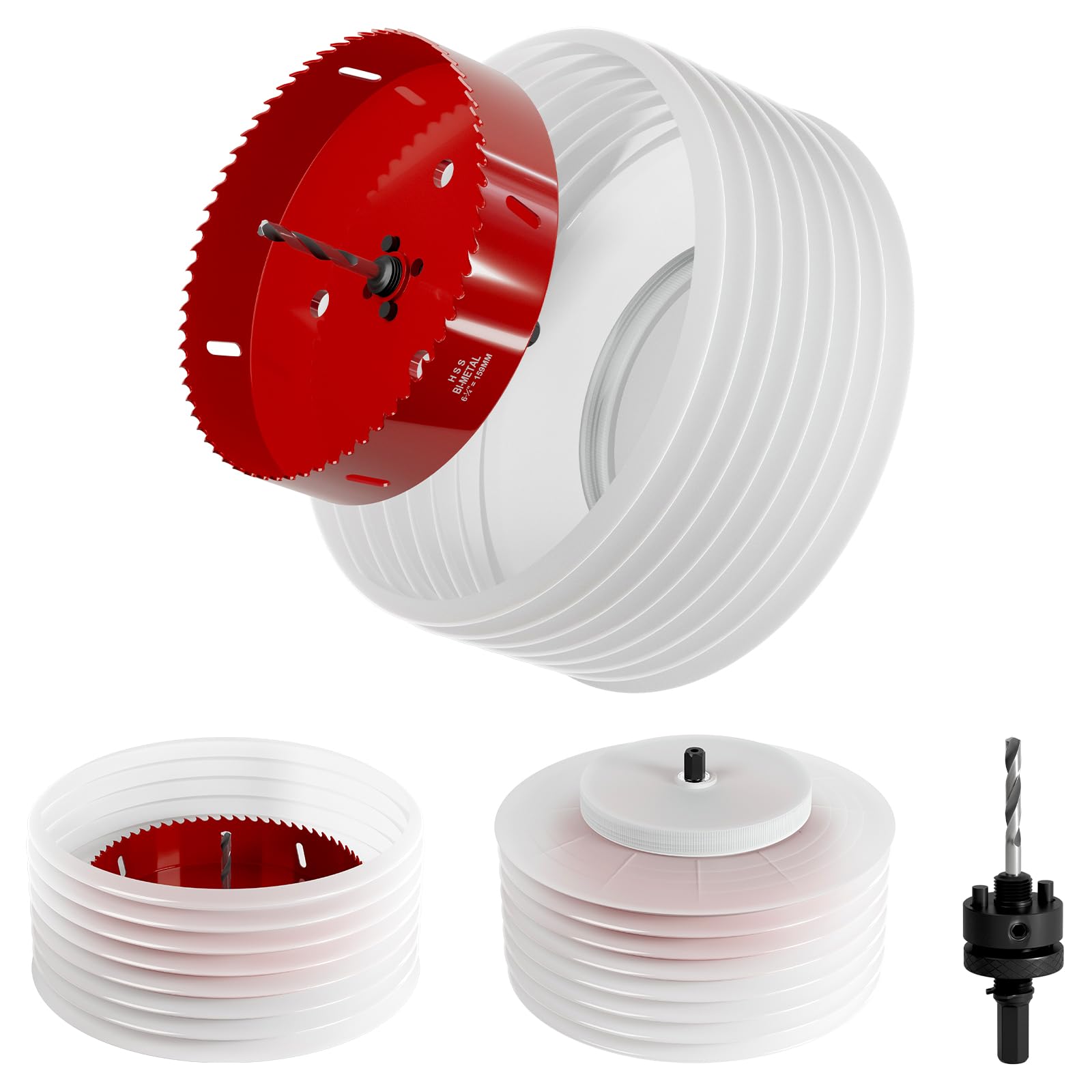 6.25" (159mm) Bi-Metal M42 High Speed Steel Hole Saw with Dust Bowl and Pilot Drill Bit, Smooth Cutting Edge for PVC, Drywall, Wood, Plastic, Gypsum