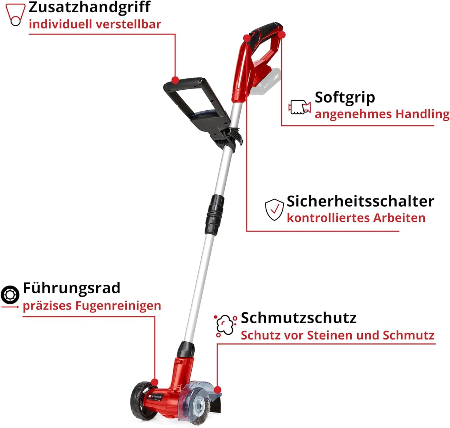 Einhell Akku-Fugenreiniger GC-CC 18 Li Solo Power X-Change (stufenloser Teleskop-Führungsholm, wechselbare Bürsten, Lieferung ohne Akku und Ladegerät)