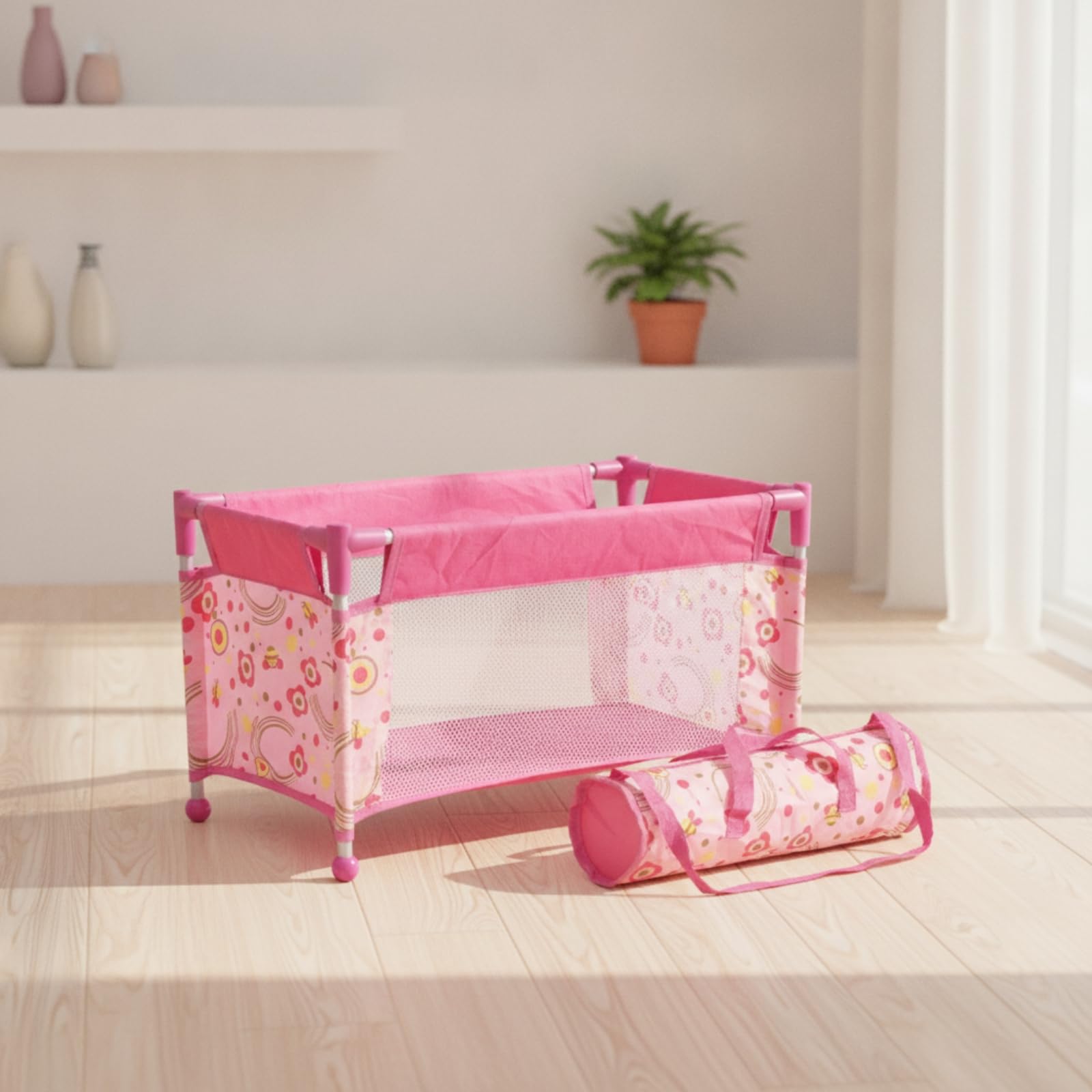 Letto da Gioco per Bambole Portatile | Stabile, Letto per Bambole con Borsa il Trasporto, Rimovibile, Gioclo, Giochi di Ruolo, Asilo, Bambini, Tessuto Cuore