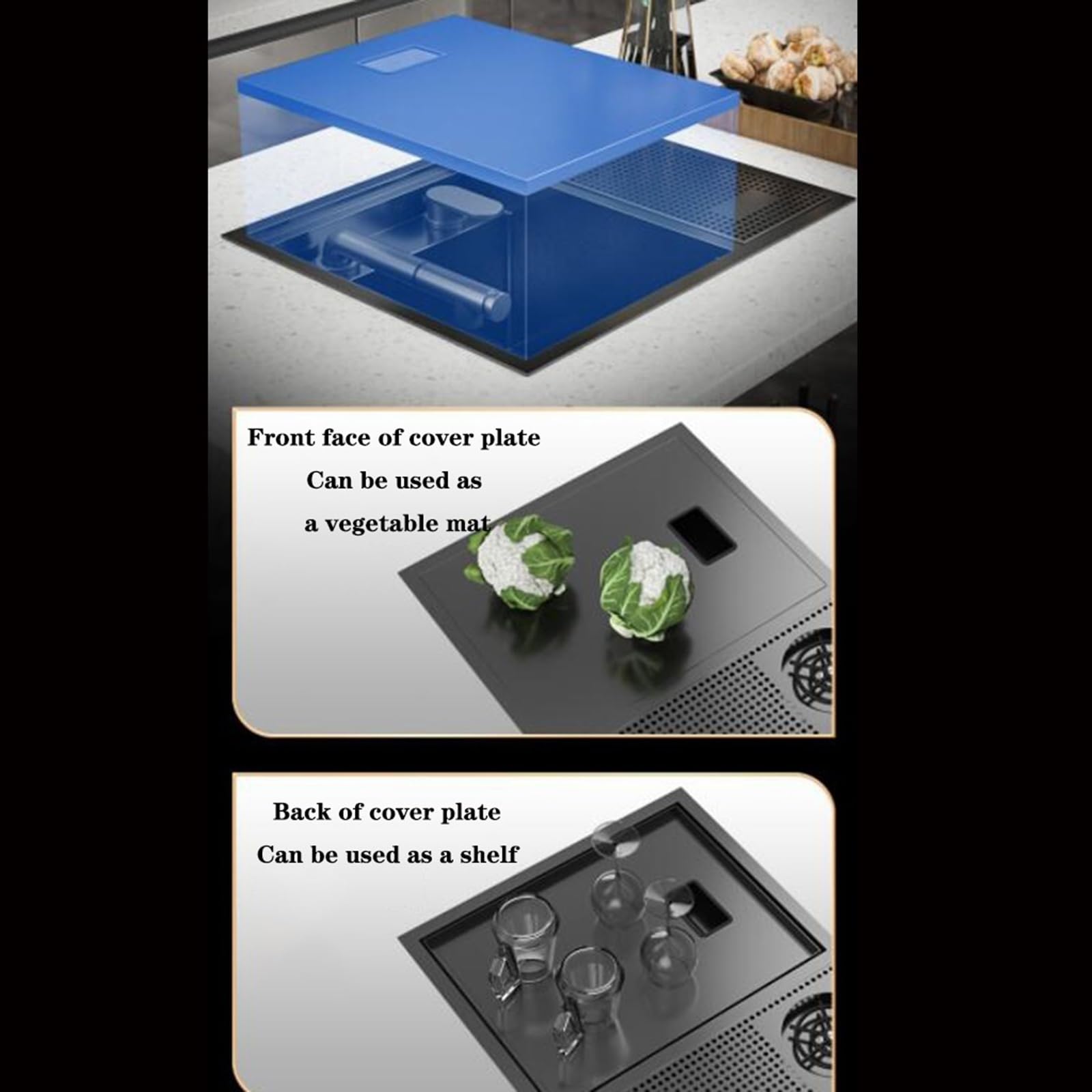 Versteckte Edelstahl-Küchenbar mit Abdeckung und Armatur – Siphon-Design für Balkon, Studio-Apartment, Außenbereich, platzsparendes Handwaschen