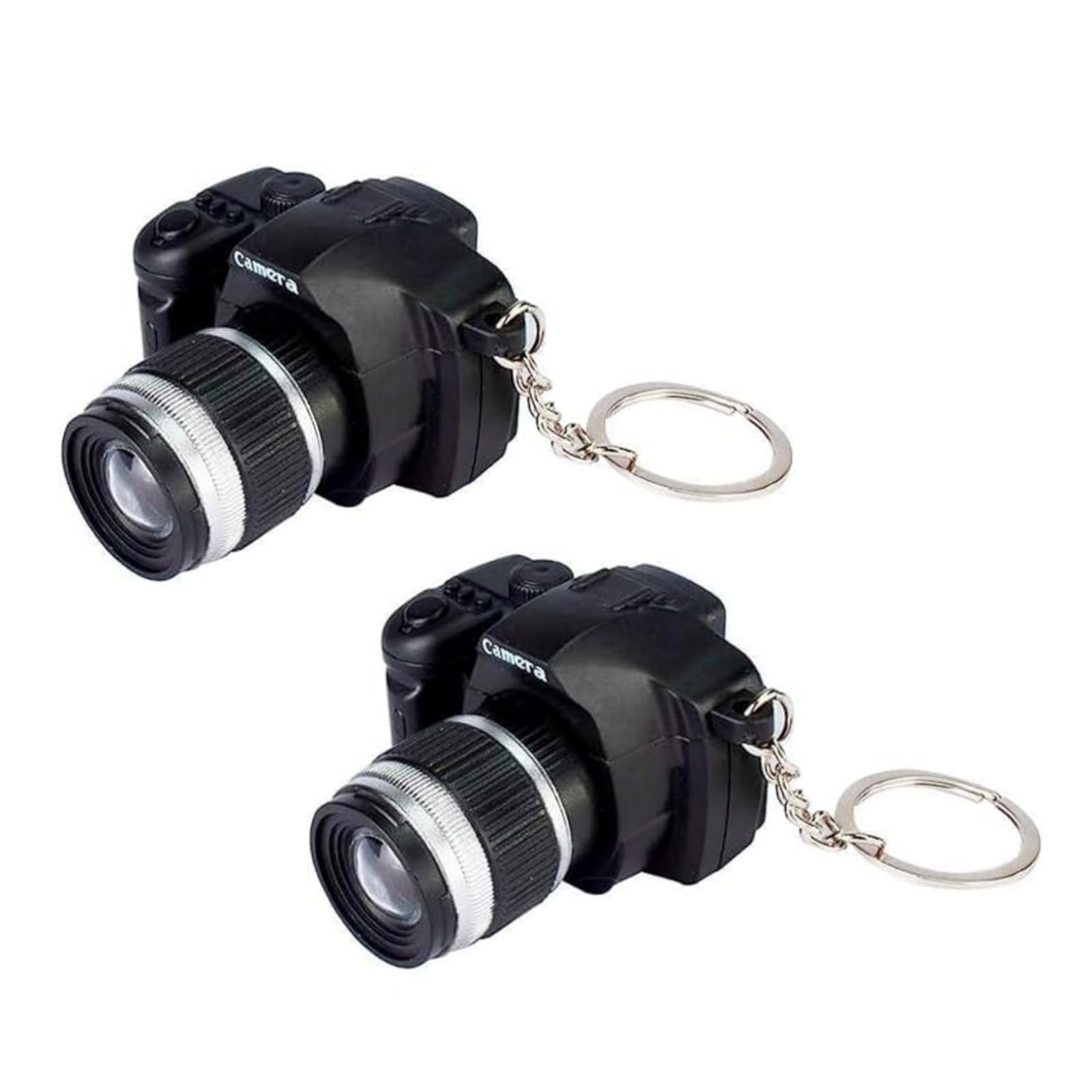 Clockjuan Unisex Black 2Pcs Camera Keychain With Sound, Key Ring Decor Bag Wallet Pendant, Mini Camera Design Keychain Cute Novelty Ring Key Chain Pendant Creative Gift Key Chain Decorative