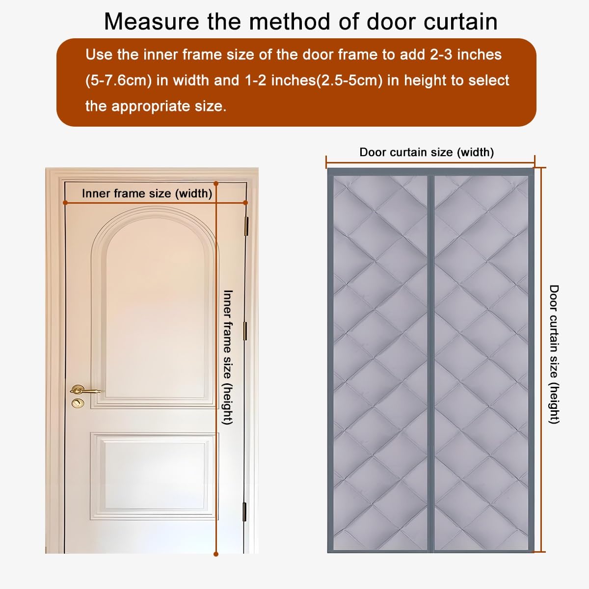 Rideau isolant thermique pour porte, Rideau de porte à isolation thermique magnétique en marron et gris, plusieurs tailles(Brown,140 * 220cm(55"x87"))