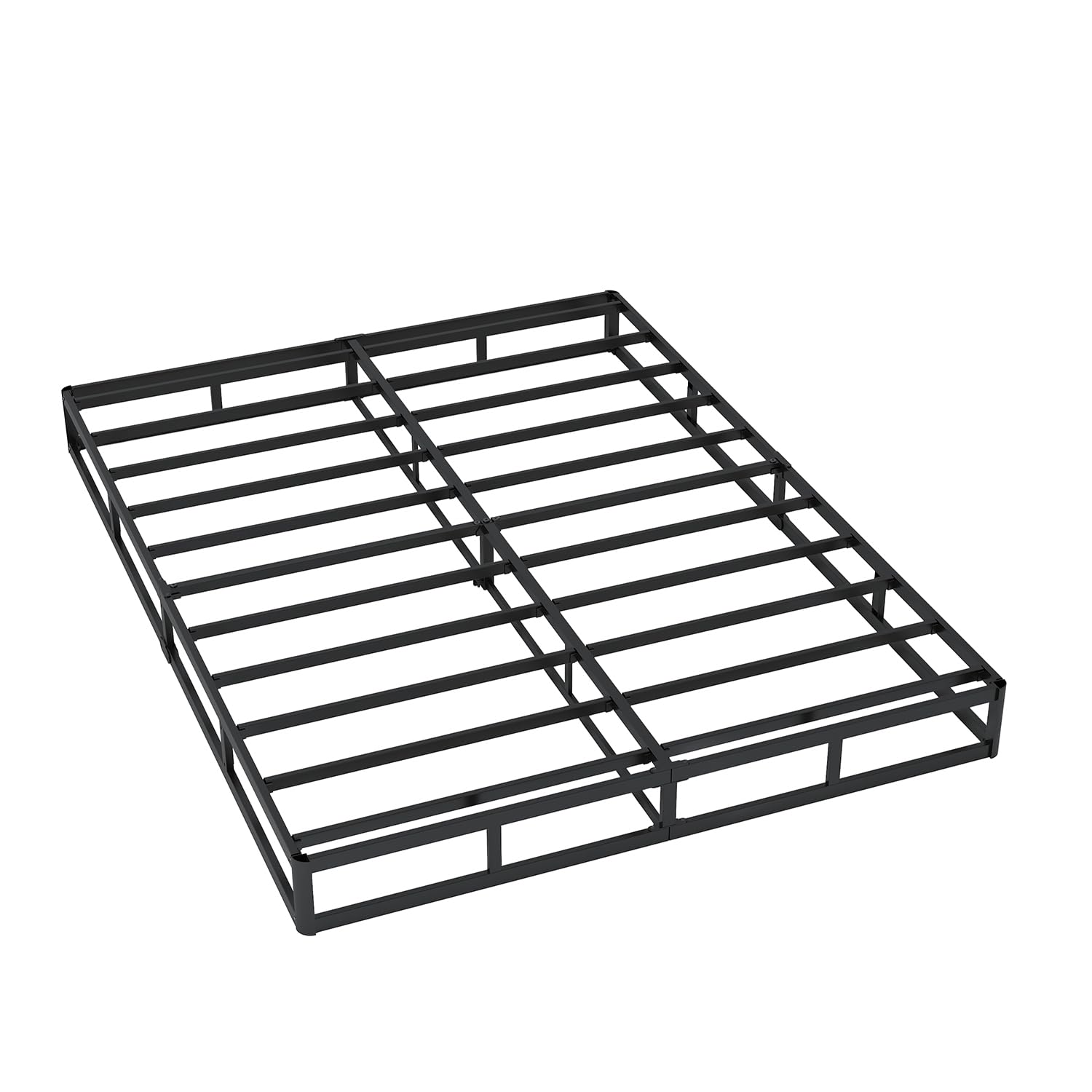 SHLAND Queen-Size-Boxspringbett, 17,8 cm, niedriges Profil, 1360 kg, schwarz, robuste Metallmatratzenfundament mit leicht zu reinigendem Stoffbezug, einfache Montage