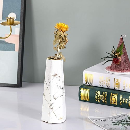 Miniatura 4 de Florero de cerámica de mármol con acabado de oro blanco de 8 pulgadas, jarrón para decoración del hogar y centros de mesa, regalo ideal para amigos