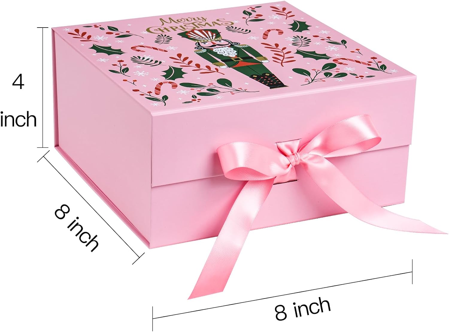 WRAPAHOLIC Christmas Eve Gift Box with Satin Ribbon - 8 x 8 x 4 Inches Merry Christmas Nutcracker Collapsible Gift Box with Magnetic Closure and Tissue Paper for Xmas Holiday, Party, Celebration image 3
