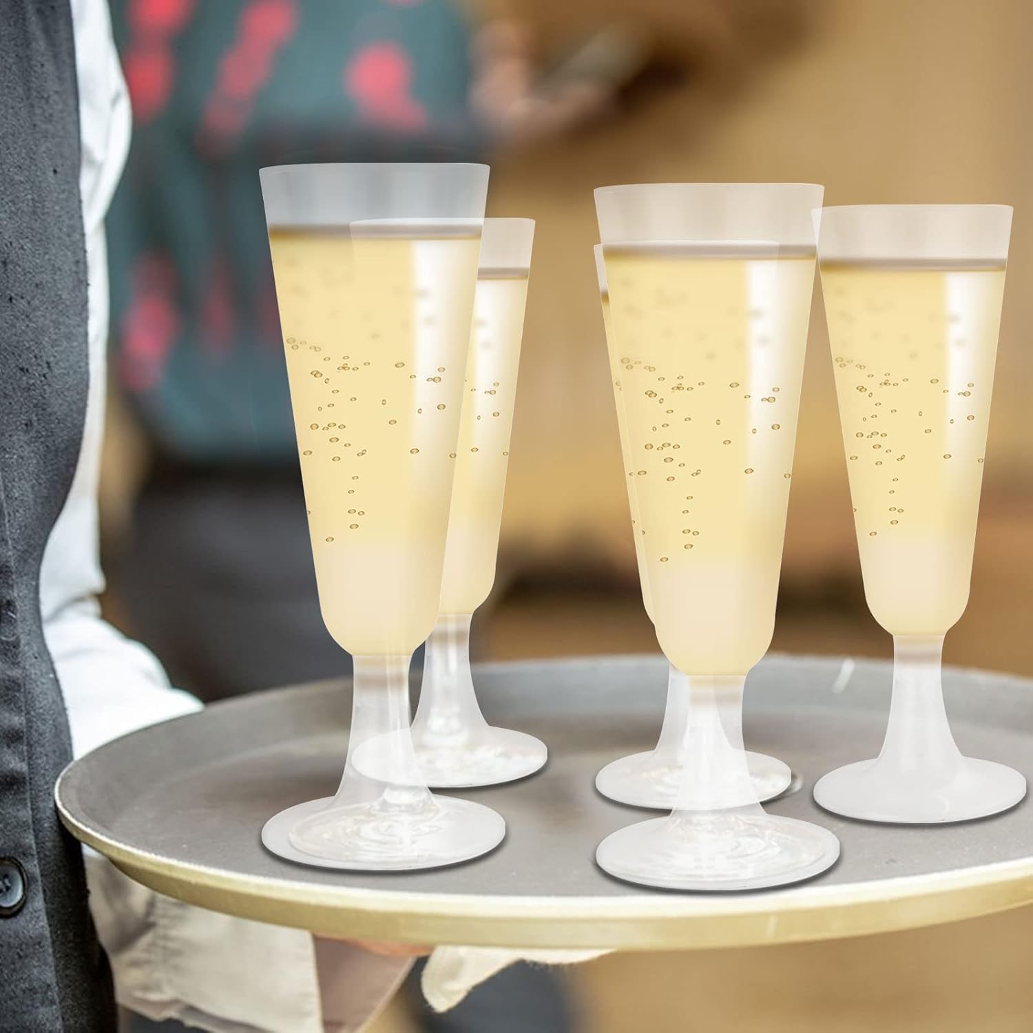 AKOLAFE 100 Stück Sektgläser Plastik 160ml Sektgläser Kunststoff Mehrweg Sektglaser Transparent BPA-frei Sektglas Stapelbare Champagnergläser für Hochzeiten, Geburtstage, Party