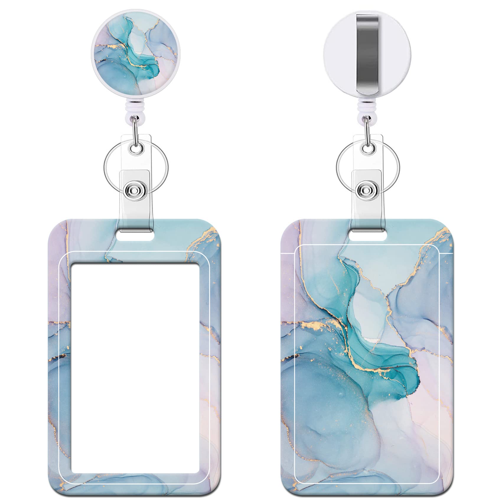 Retractable Badge Holder with Carabiner Reel Clip, Vertical ID Badge Holder with Keychain, 1 Pack Cute Fashionable Badge Reel Card Pocket for Nurse