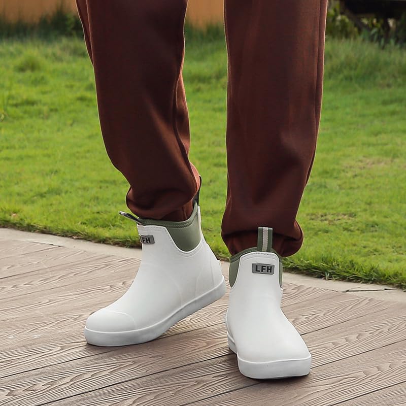 Image of Mens Deck Boots, Saltwater Fishing Booties Rubber Waterproof Ankle Rain Boots, High-performance Footwear Chelsea Boots for Gardening Fishing Boating Camping Sailing