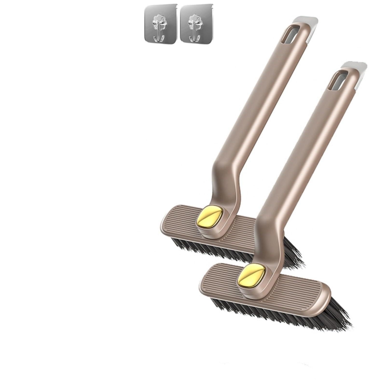 2 Pack 360° Rotating Crevice Cleaning Brushes with Dirt Gripper and Hook – Scrub Brush for Tile Grout, Window, Shower, Floor, Tight Spaces – Bathroom Cleaner Accessories (Coffee)