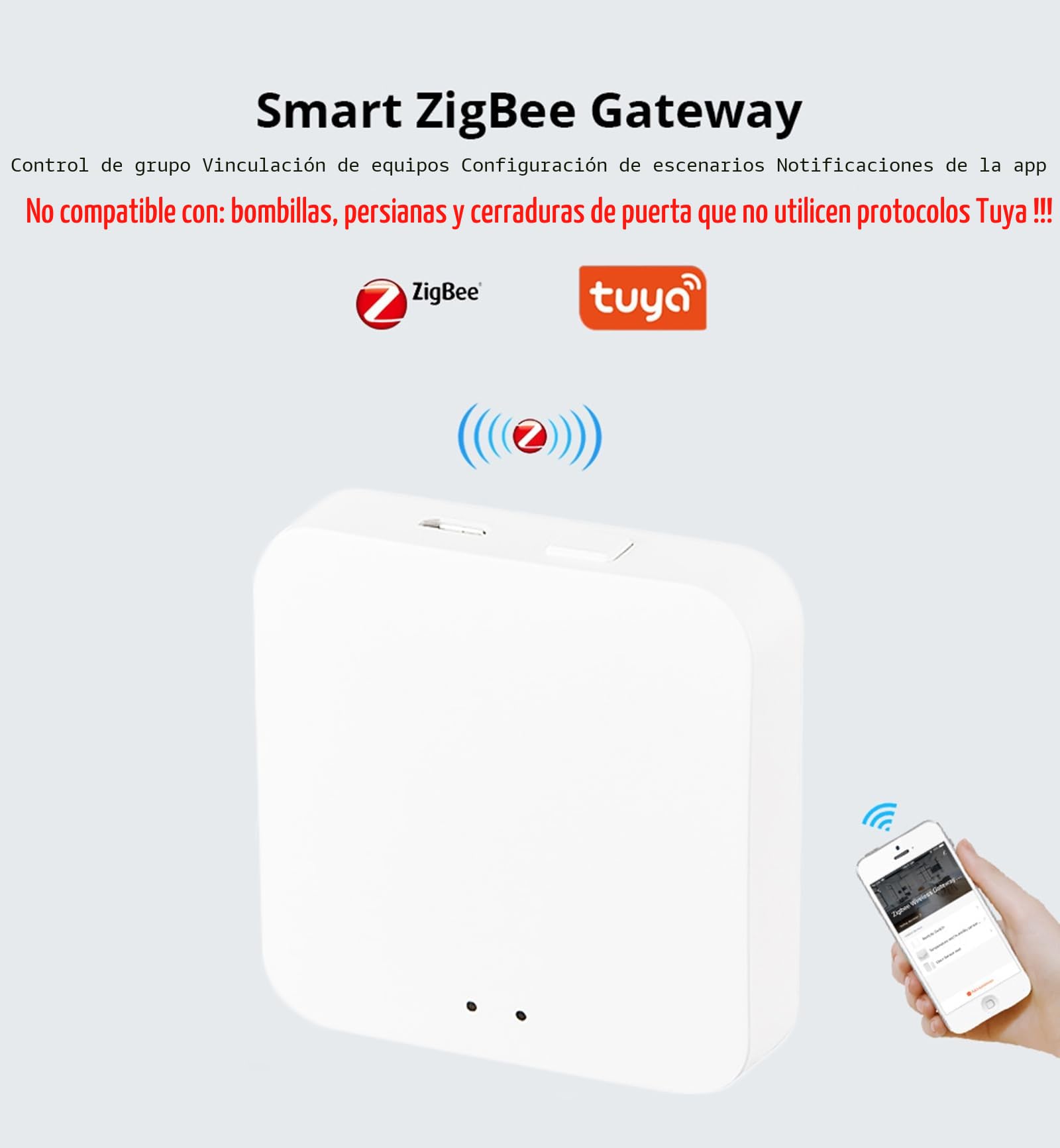 ZigBee Hub y Bluetooth Puerta de Enlace, Solo para Producto Tuya Smart Bridge Control Remoto Inalámbrico, Puerta de Enlace Inteligente Inalámbrica para Hogar Inteligente Control de Voz Alexa