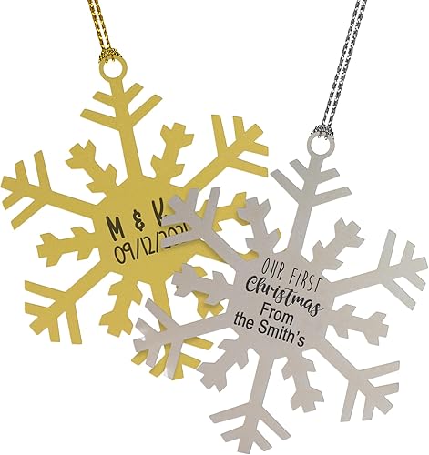 Juego de adornos navideños personalizados para decoración navideña, copos de nieve de metal personalizados y bolas de árbol, regalos para familia,