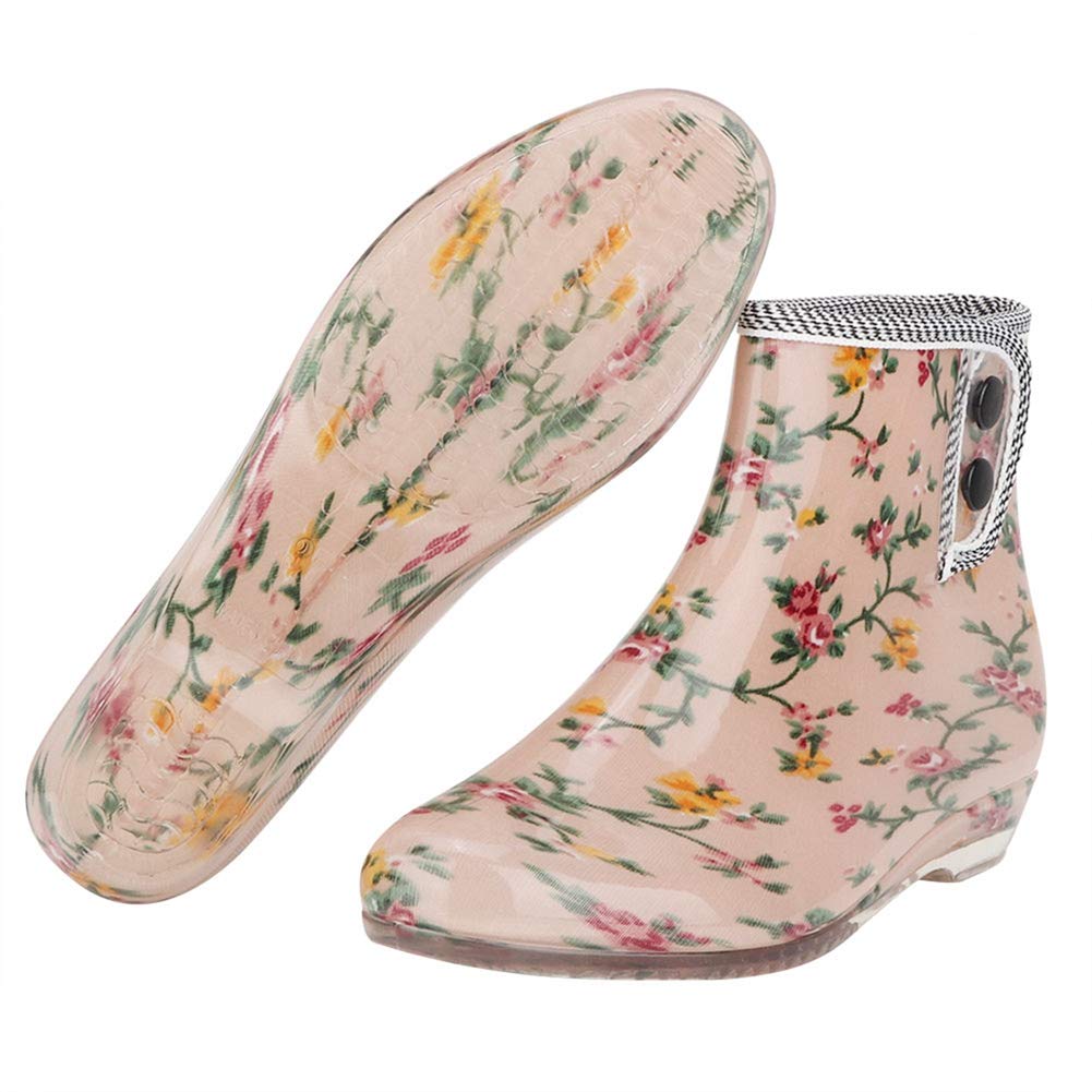 Atyhao Calzado de Lluvia Zapatos de Lluvia Impermeable Antideslizante Impresión Mujeres Botas de Lluvia Zapatos de Jardín(38)