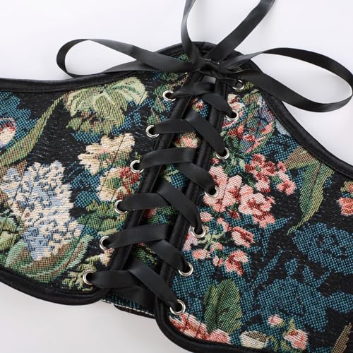 Image of Scarlet Darkness Corset Belt for Women Renaissance Lace up Corset Floral Wide Waist Belts