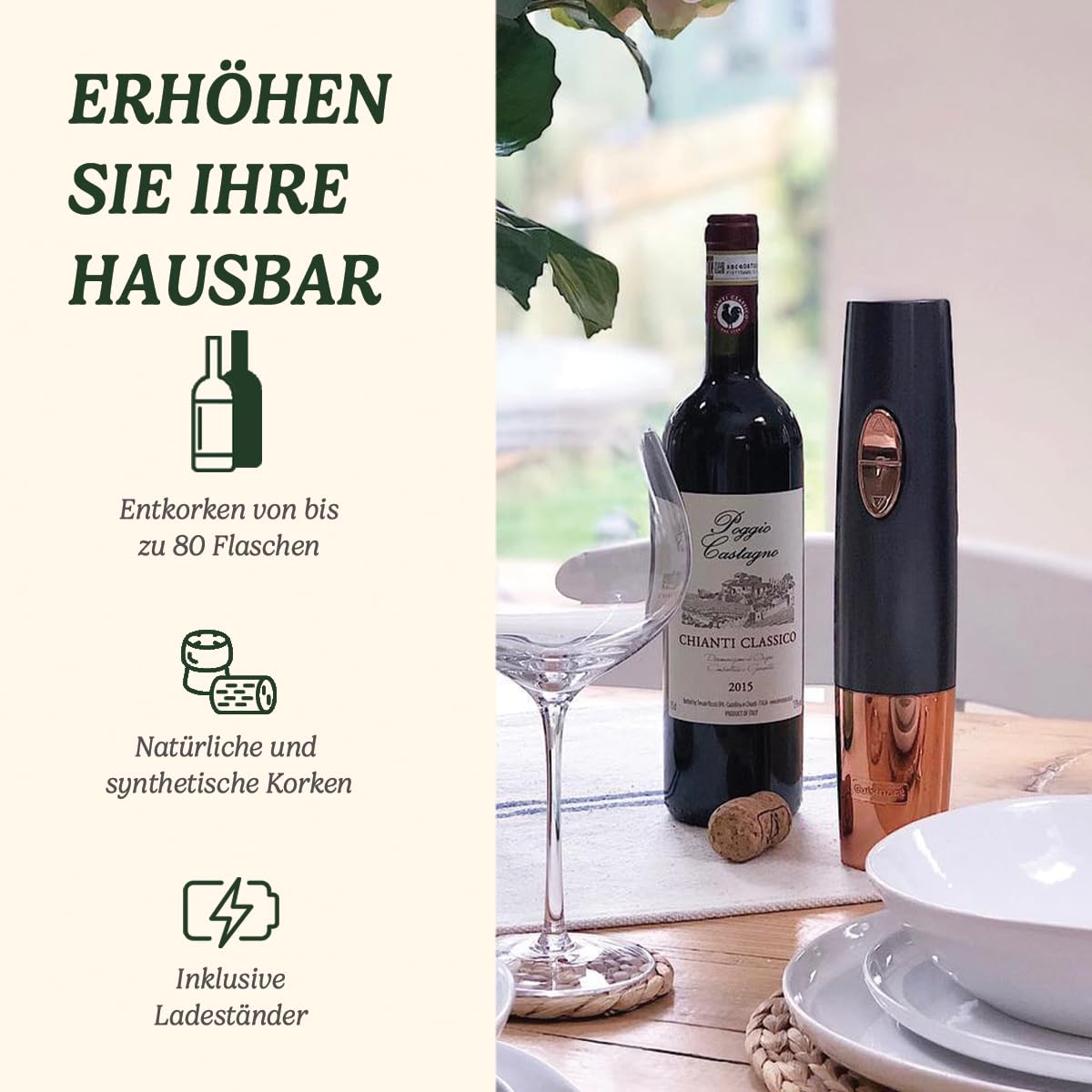 Cuisinart Wiederaufladbarer automatischer Weinöffner mit Vakuumversiegler | Flaschenöffner mit Korkenzieher | bis zu 80 Flaschen | Integrierter Folienschneider | Geschenk für Weinliebhaber | Schwarz