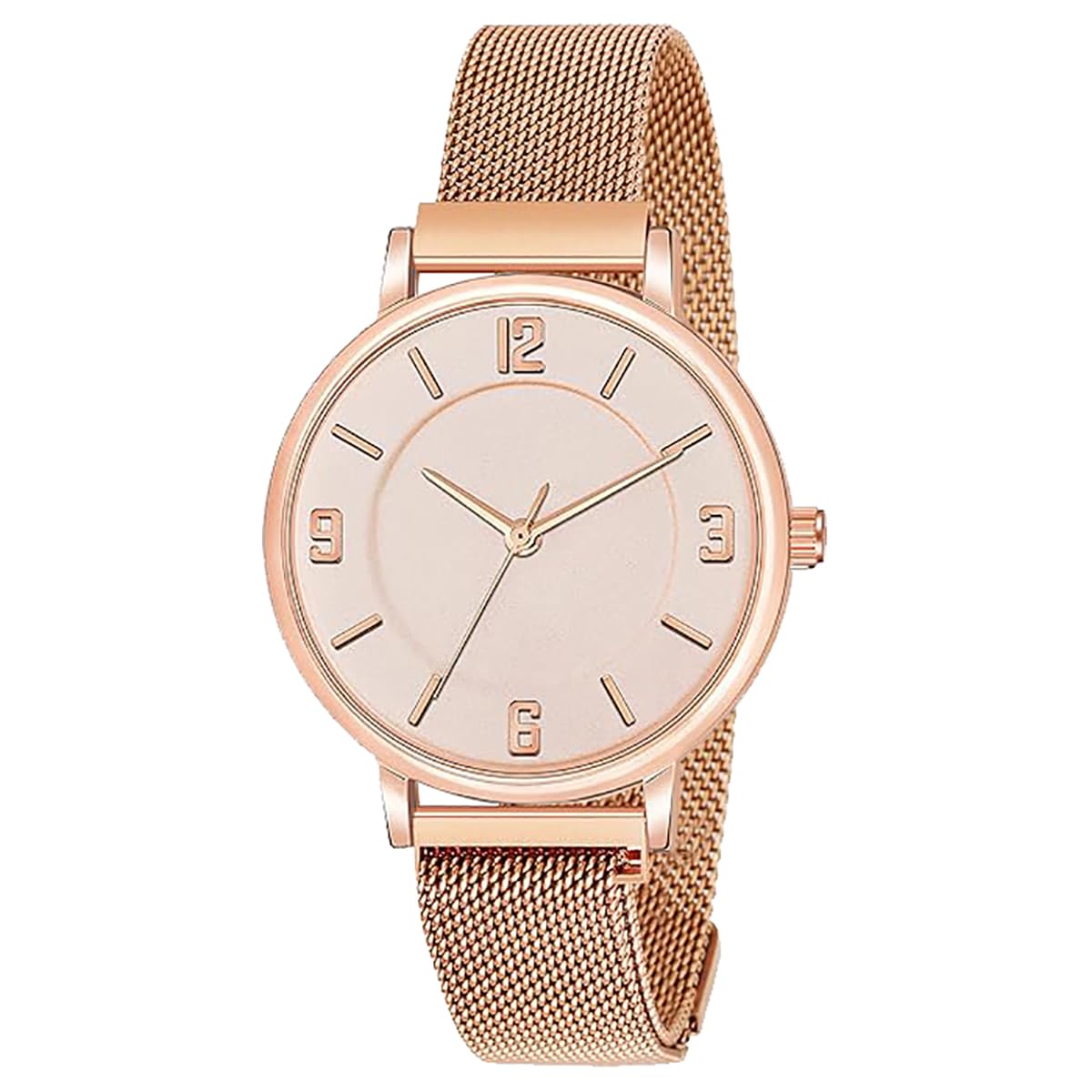 Rose Gold Color Mesh Chain with Magnetic Lock Analog Wrist Watch for Women-image-47