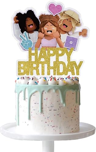 Decoración de pastel de cumpleaños para caja de arena decoración de fiesta de videojuegos color dorado