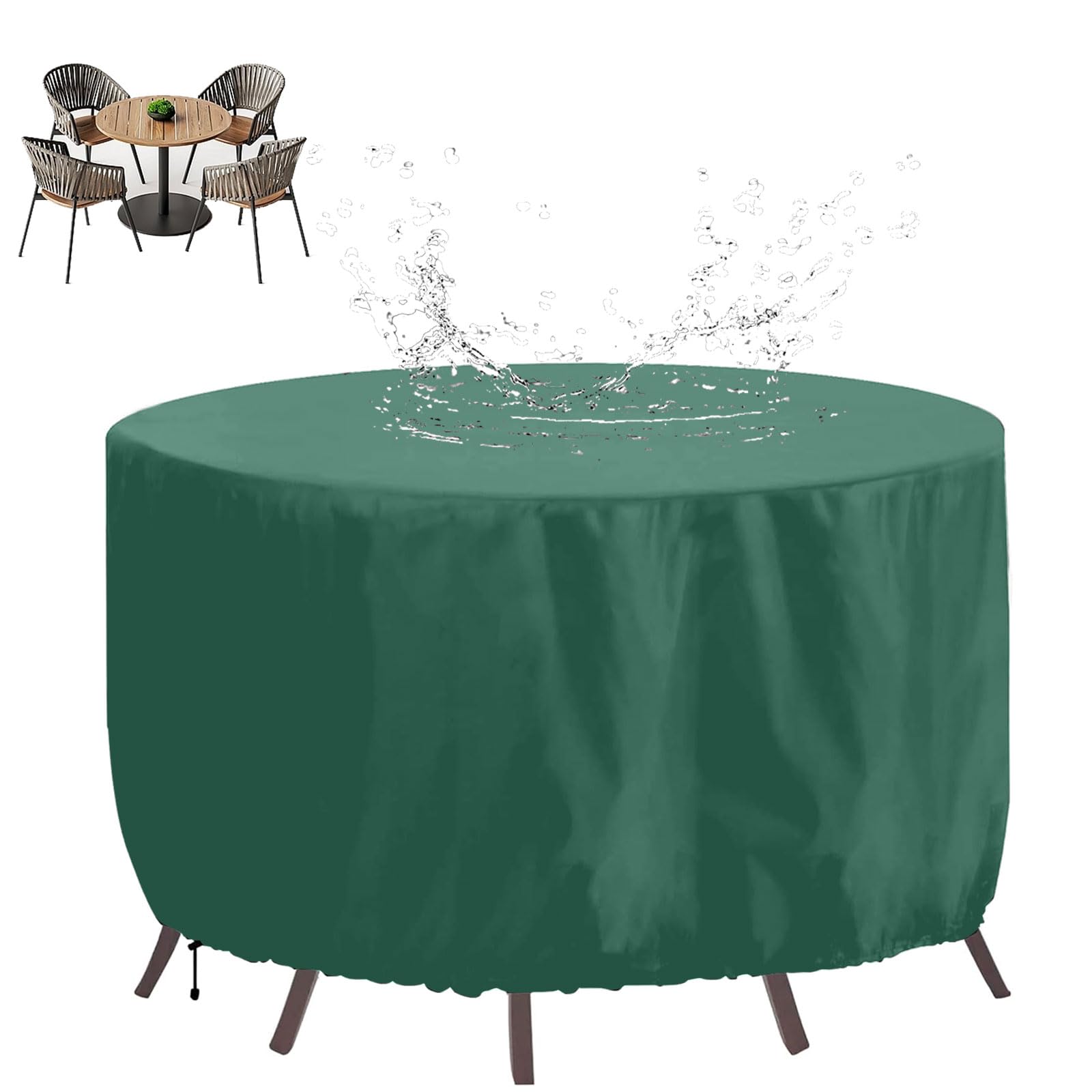 XHBJSH Garden Furniture Covers Waterproof 190x80cm Round Outdoor Table Cover, Heavy Duty 420D Oxford Fabric Outdoor Table and Chairs Cover, Circular Patio Table Cover Windproof, Anti-UV, Green
