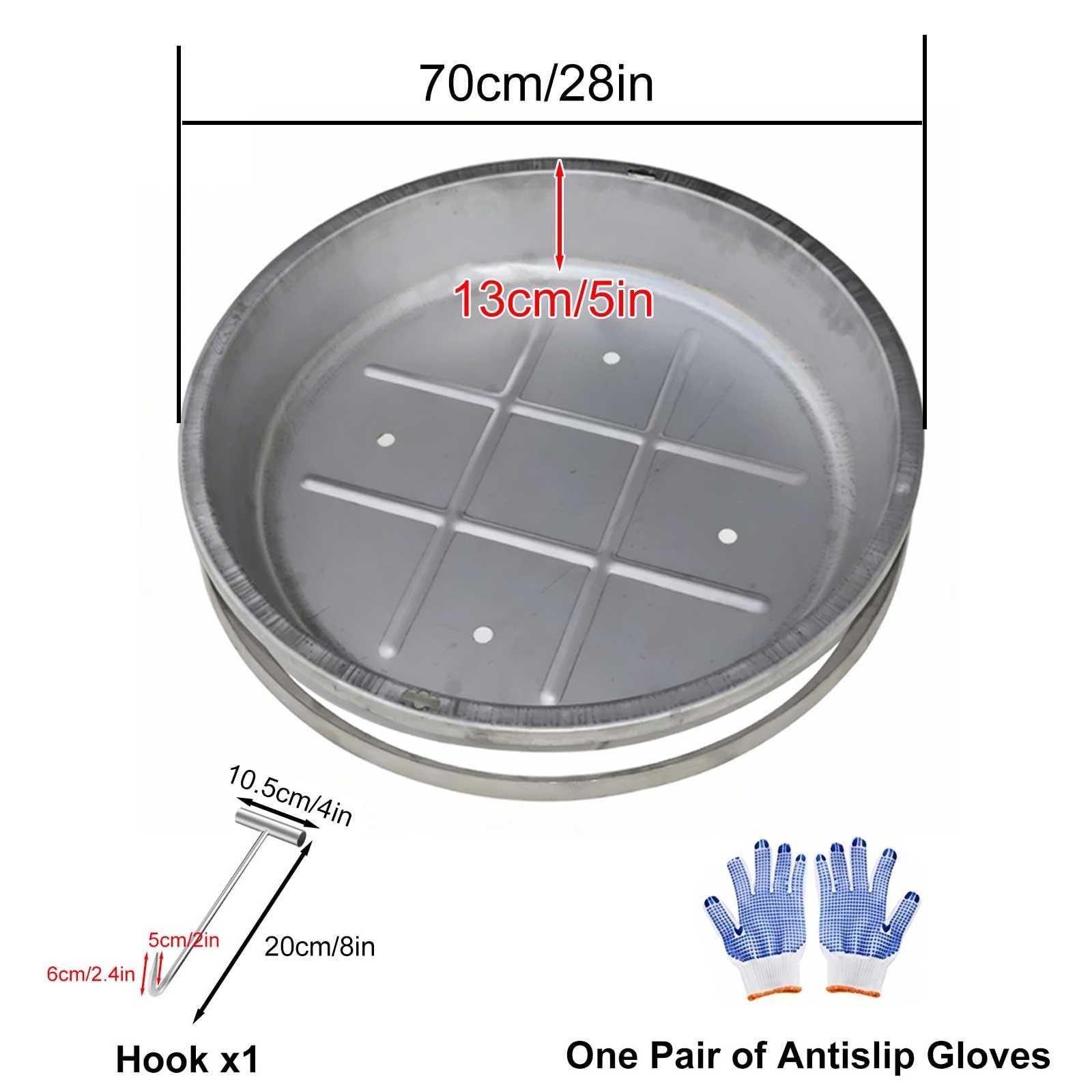 Coperchio del Tombino e Telaio Rotondo 70x70 Cm, Coperchio per Fossa Settica in Acciaio Inox 304 con Base per Cortile, Vialetto, Marciapiede