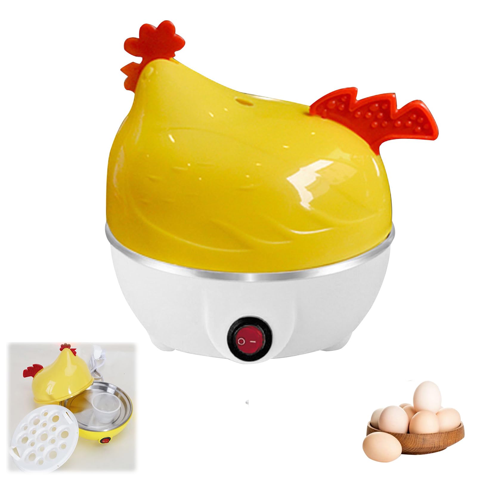 Fast Electric Egg Cooker in Chicken Shape - 7 Eggs Capacity, Multifunctional Mini Breakfast Machine with Automatic Shut-Off (1PC, White)