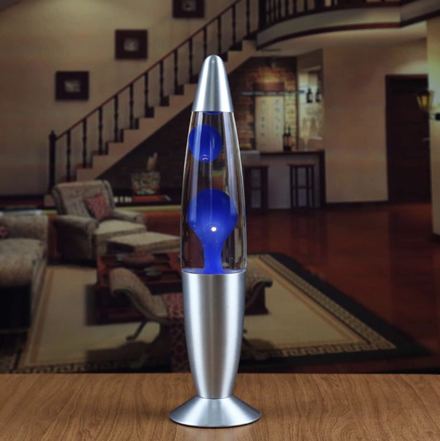Lámpara LED de Lava, Lámpara de Lava Relajante Bombillas Incluidas, Regalo Ideal Lamparilla de noche, Lava Lamp Magma Tranquilizante, Base plateada Diseño retro vintage 220-240V, 40 x 9 x 9 cm (Azul)