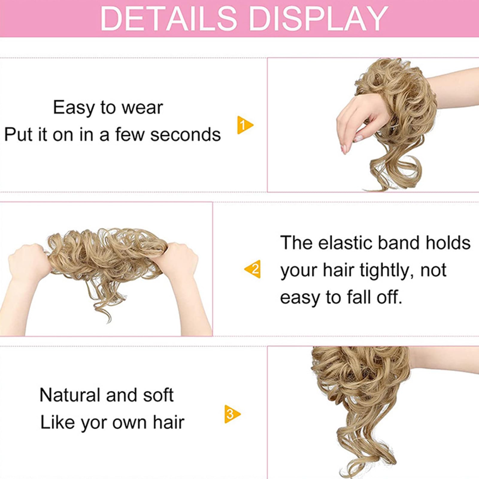 SSKHE Messy Bun Hair Piece for Women: Synthetic, Curly (Loose), Casual, Elastic Hair Bun Donut Accessories Scrunchies (White-brown) - Image 4