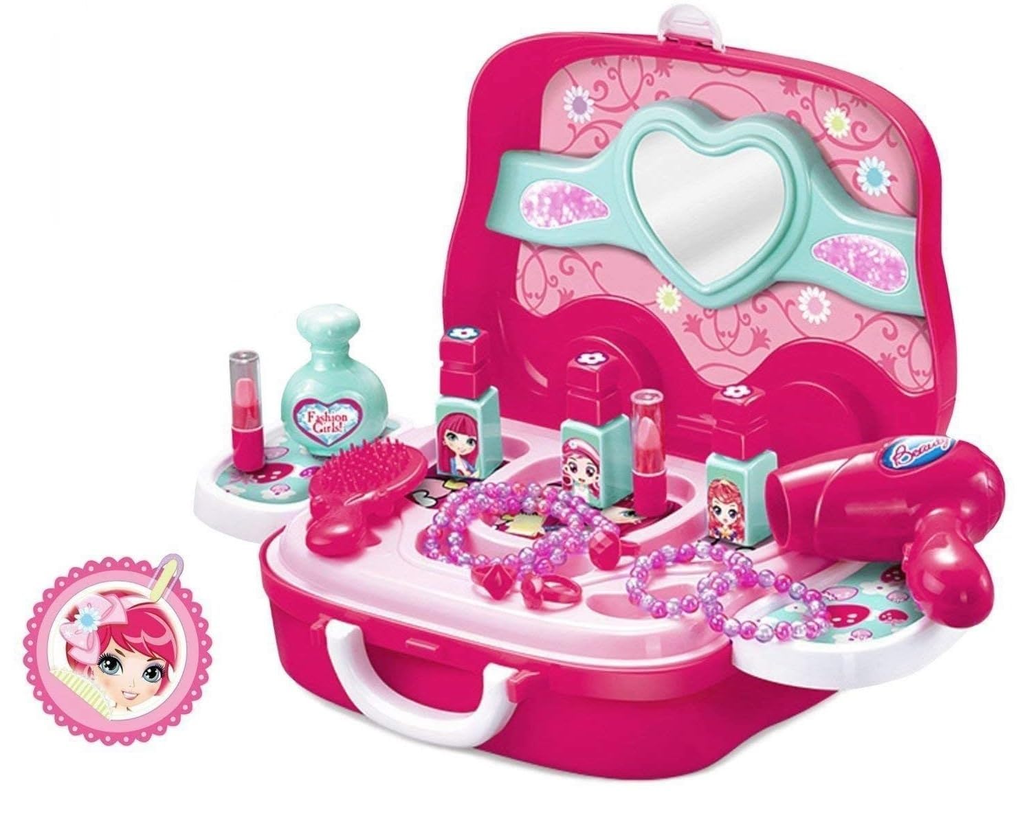 Toys Nagar Beauty Make up case and Cosmetic Set Suitcase with Makeup Accessories for Children Girls- Pink & Red, Plastic, Pretend to Play Beauty Set of 21(Pack of 1) (B0DCGF24TP) Amazon Price History, Amazon Price Tracker