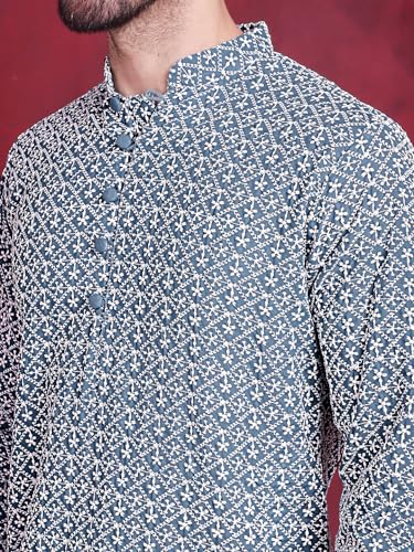 Image of Jompers Cotton Chikankari Embroidered Regular Fit Kurtas for Men
