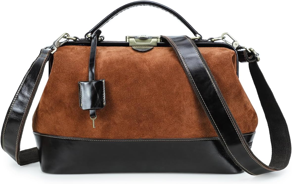 CONTACTS Doctor Bag Purse for Women Luxury Leather Handbag with Lock Shoulder Bag Vintage Top Handle Bag