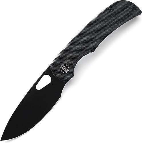 M Miguron Moyarl - Cuchillo plegable de 3.25 pulgadas, negro PVD 14c28n, mango G10 negro con clip de bolsillo de titanio, cuchillo de bolsillo para