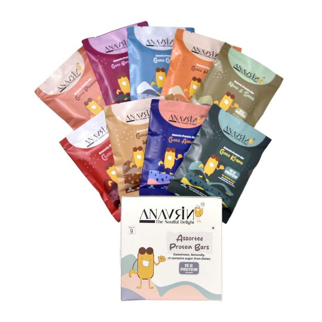ANAVRIN Protein Bar Assorted Box (All Flavors) | 15g Protein in each Bar | Goodness of Dates | Gluten Free Energy Bar | No Added Sugar, No Soy, No Preservatives | Healthy Snack (9 Bars x 50gm)-image-31