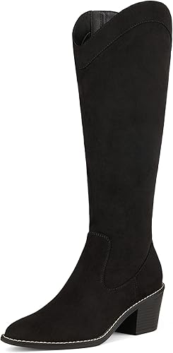 DREAM PAIRS Botas vaqueras para mujer, vaquera occidental, con cremallera, tacón grueso, punta puntiaguda, botas altas hasta la rodilla
