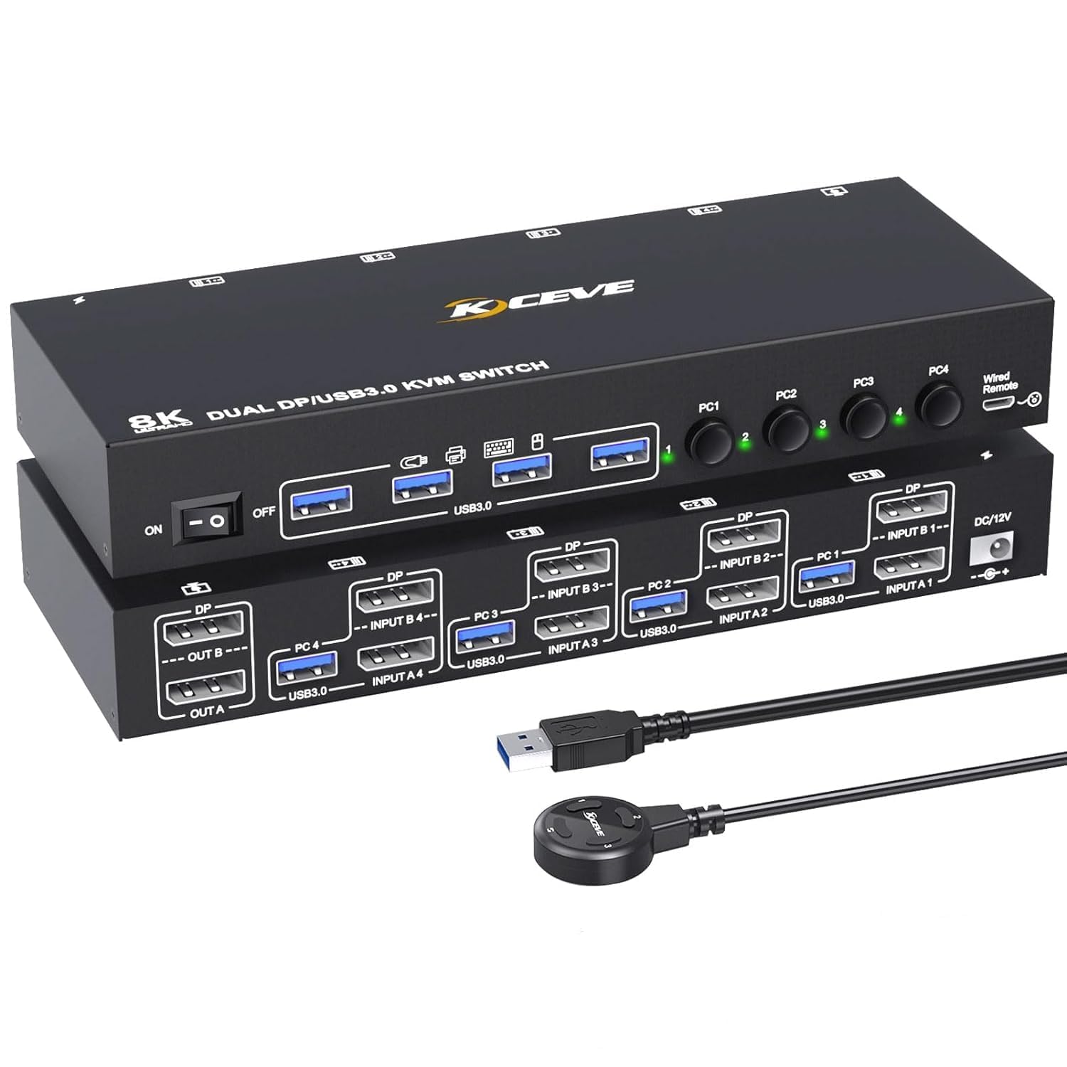 DP KVM Switch 2 Monitor 4 Computers Support 4K@60Hz USB 3.0 KVM Switches Share Dual Monitors and 4 USB 3.0 Ports Support Extended/Copy Mode with DC 12V Adapter&Wired Controller-image-45