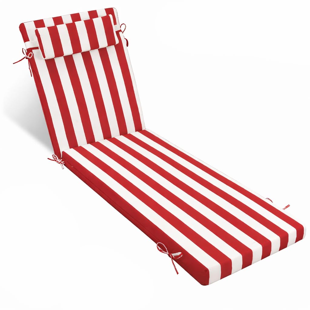 Matelas Rectangulaire Chaise Longue Tissu Rayé Imperméable Antidérapant, Coussin Bain de Soleil Zippé pour Terrasse Piscine Salon