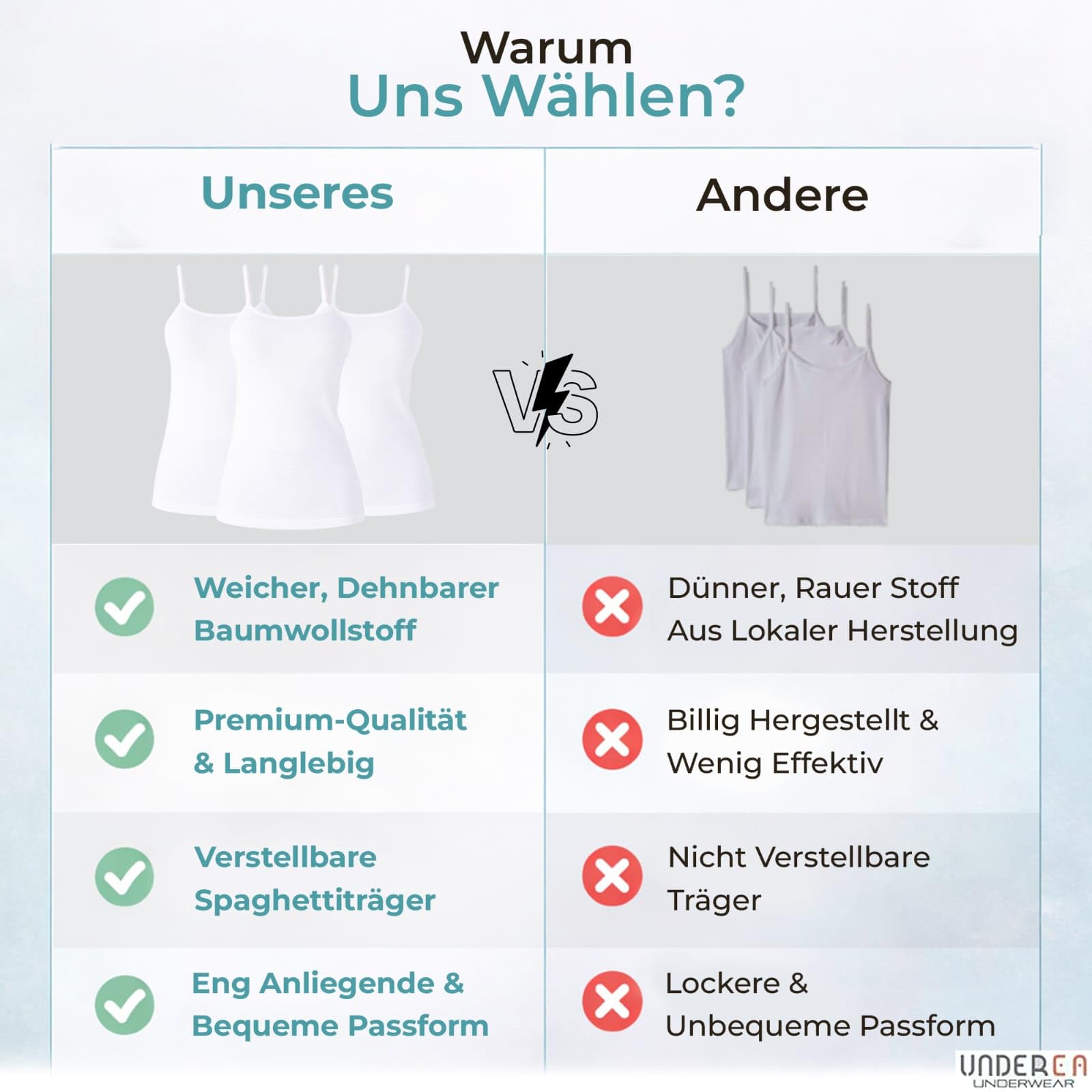 UNDERA - Pack de 3 camisetas interiores para mujer, 100% algodón, tirantes delgados, suave, transpirable, para uso diario, ocio y ropa interior