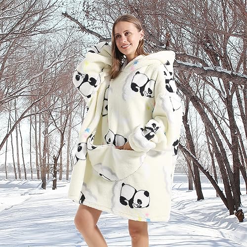 Oversized Blanket Hoodie, Adult Women Sherpa Fleece Wearable Blanket Warm and Cozy Giant Hooded Blanket Fluffy Sweatshirt for Women and Men - Image 2