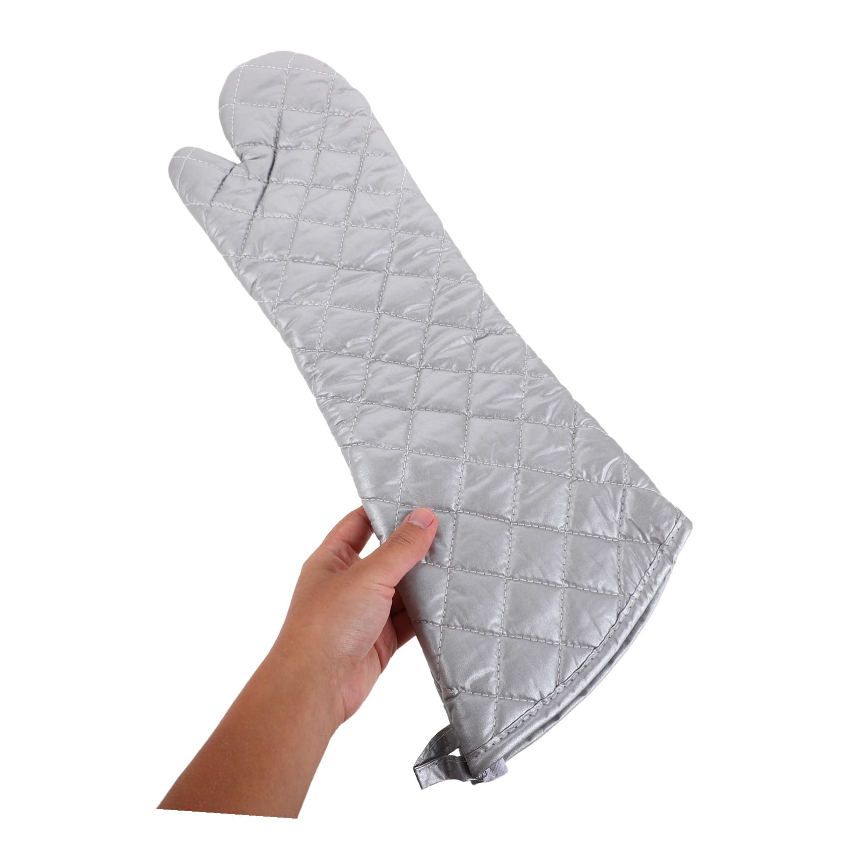 1 Paar Ofenhandschuhe aus Polyester Baumwolle Hitzebeständig für Küche | Ergonomisches Design, Multifunktionale Nutzung, Silberfarben, für Air Fryer und Backen