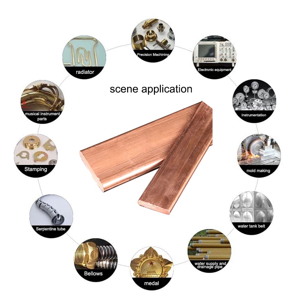 Barra plana de cobre, placa de cobre rectangular, Barra plana de cobre puro Barra colectora de cobre Cuadrado rectangular T2 Alta pureza 99,9% Espesor de la varilla de de cobre 10 mm Longitud 500 mm 2