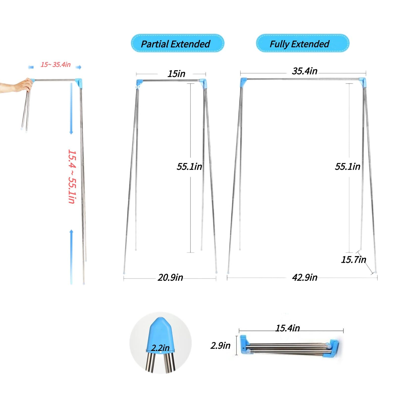 Portable Travel Garment Rack, Stainless Steel Foldable Mini Drying Clothes Rack for Travel, Camping, Hotel Room, Laundry, Dance, Indoor, Outdoor (B-Longer & Thicker)
