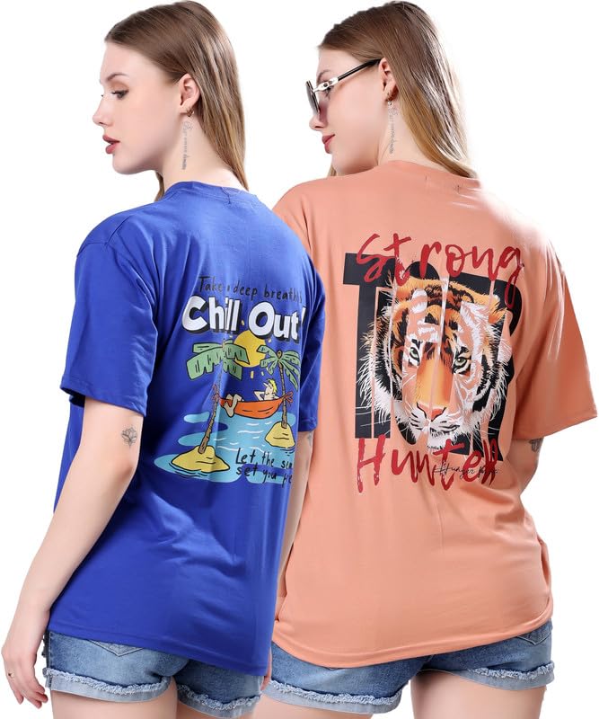 Image of London Hills Women's Cotton Blend Oversized Fit Oversized Tshirt | Oversized Tshirt - Pack of 2