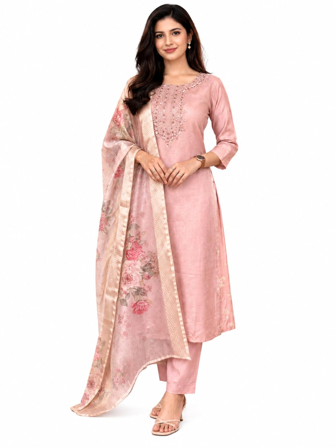 VELORA STYLE Women's Dusty Pink Rayon Kurta Set - Image 1