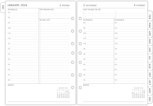 Recambios para agenda diaria y mensual 2024, tamaño clásico, 5.5 x 8.5 pulgadas, calendario de citas y lista de tareas, pestañas mensuales, 7