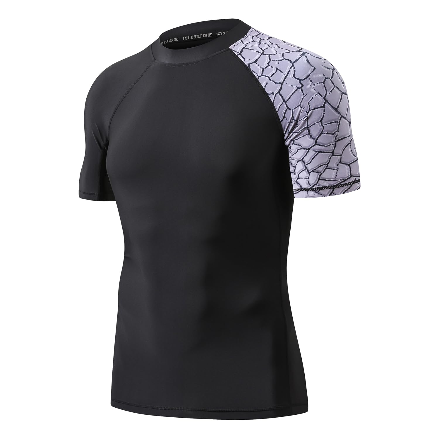 HUGE SPORTS Men's Splice UV Sun Protection UPF 50+ Skins Rash Guard Short Sleeves