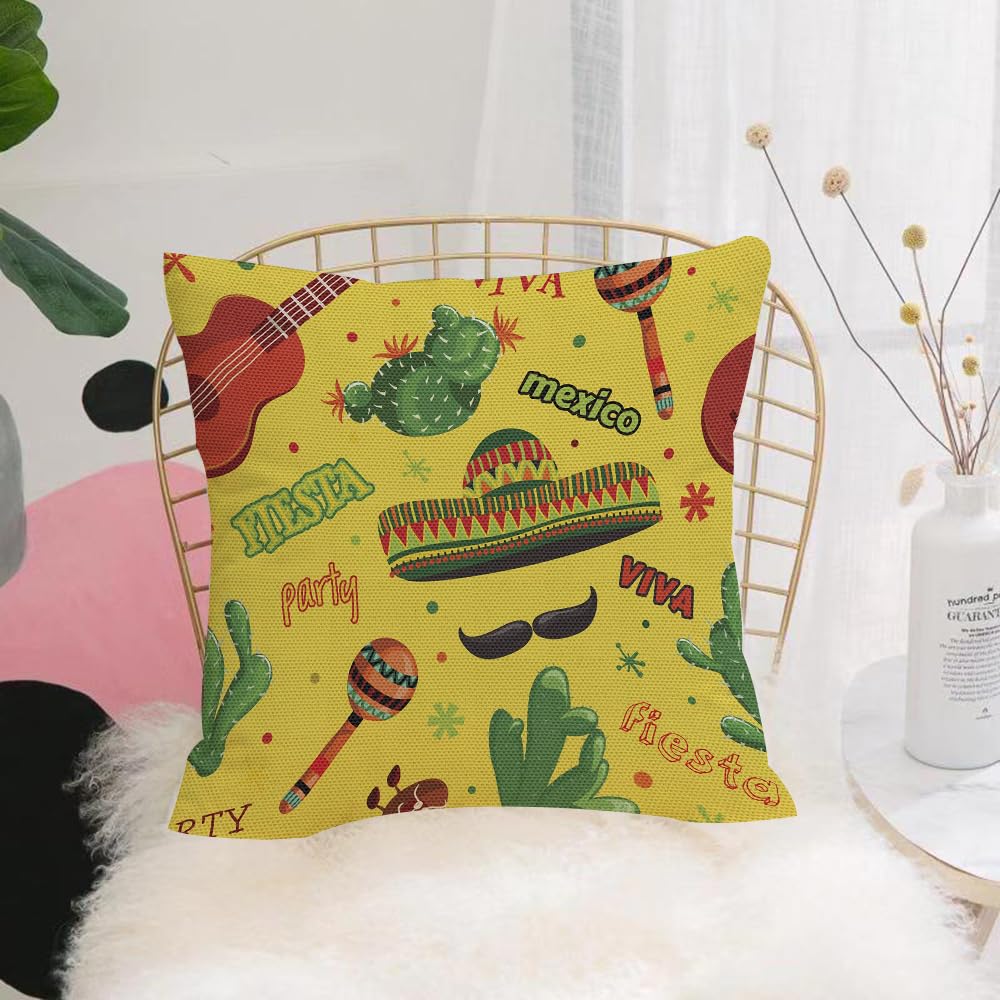 Hyosxw Seamless Pattern Fiesta Party With Mexican G - A6 Cushion Cover,Throw Pillow Case Home Decorative For Living Room Bedroom Sofa Chair 18X18 Inch,Seamless Pattern Fiesta Party With Mexican Guitar Maracas Sombrero Mustache And,Pillowcase 45X45cm