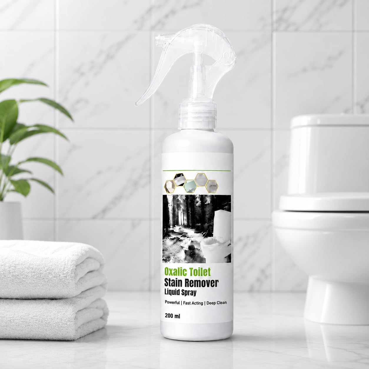 Toilet Stain Remover Liquid Spray 200 ml | Hard Water, Rust & Yellow Stain Cleaner for Toilet, Tiles, Wash Basin & Bathroom Surface-image-2