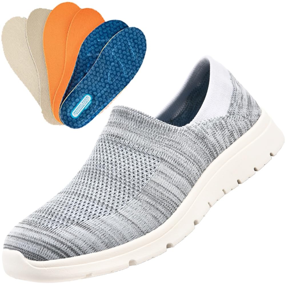 Verbandsschuhe Damen Turnschuhe mit Klettverschluss Diabetiker Schuhe Extra Weit für Geschwollene Füße Orthopädische Slip On Sneakers(Gray,43 EU)